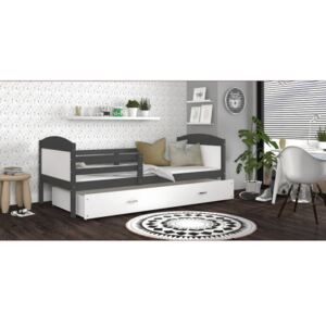 Łóżko podwójne wysuwane z szufladą MATEUSZ 190x80cm, kolor szaro-biały
