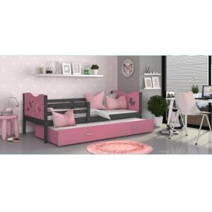 Łóżko podwójne wysuwane z szufladą MAX 190x80cm, kolor szaro-różowy