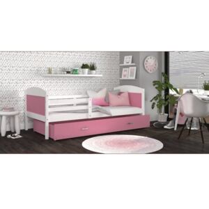 Łóżko podwójne wysuwane z szufladą MATEUSZ 190x80cm, kolor biało-różowy
