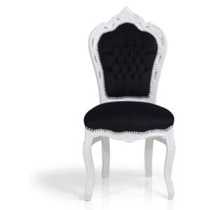 Stylowe, dekoracyjne krzesło Kair, biała, drewniana rama, czarne, welurowe obicie