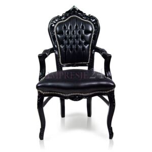 Stylowe, barokowe krzesło z serii KAIR, podłokietniki, czarna rama, obicie czarna ekoskóra