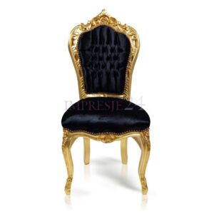 Stylowe, dekoracyjne krzesło Kair, złota, drewniana rama, obicie czarny welur
