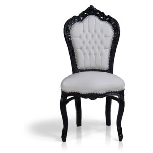 Krzesło Kair, obicie biała skóra ekologiczna, czarna, drewniana rama