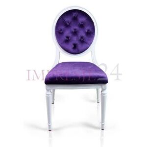 Krzesło Royal, wymienne obicie, fioletowy welur, rama aluminiowa, biała