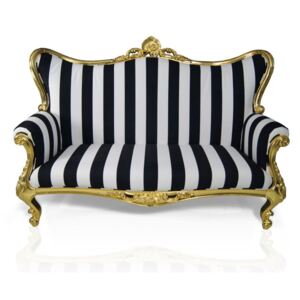 Sofa, obicie tkanina, czarno-białe pasy, styl barokowy