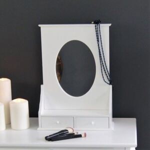Toaletka , dwie szufladki,owalne lustro,satynowa biel