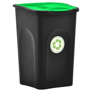 Kosz na śmieci z pokrywą na zawiasie, 50 L, czarno-zielony