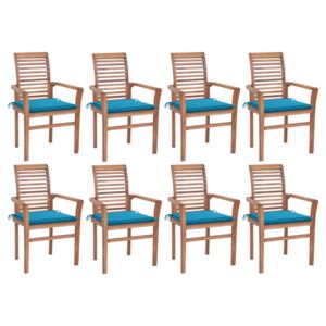 Krzesła stołowe z niebieskimi poduszkami, 8 szt., drewno tekowe
