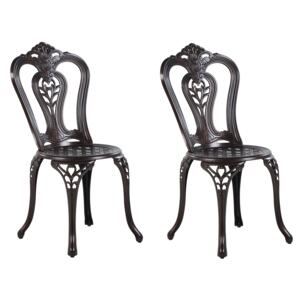 Zestaw 2 krzeseł ogrodowych brązowy aluminium bez podłokietników metal styl vintage