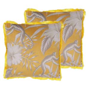 Zestaw 2 poduszek dekoracyjnych żółty zwierzęcy motyw 45 x 45 cm z wypełnieniem ozdobne akcesoria salon sypialnia