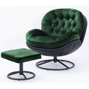 Zielony fotel obrotowy z podnóżkiem Fiore