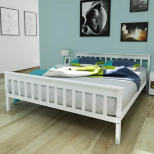 Łóżko z materacem, 160 x 200 cm, lite drewno sosnowe, białe