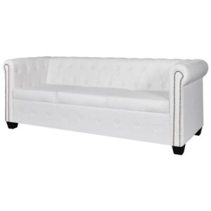 Sofa 3-osobowa w stylu Chesterfield, sztuczna skóra, biała