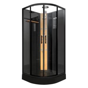 Kabina prysznicowa KYOU w kolorze czarnym - tropikalny deszcz i bambusowy panel - Dł.90 x Gł.90 x Wys.220 cm