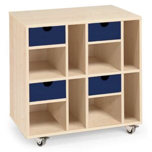 Komoda szkolna, 4 szuflady, 2 półki, 807x450x800 mm, brzoza, niebieski