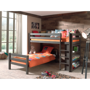Drewniane łóżko dla dzieci piętrowe Pino - sosna ciemnoszara