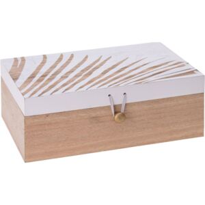 Pudełko do przechowywania z drewna, ozdobna szkatułka drewniana z białym dekorem na otwieranym wieku