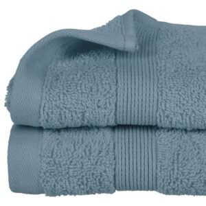 Niebieski ręcznik łazienkowy do rąk z bordiurą, miękki i chłonny ręcznik bawełniany w modnym kolorze