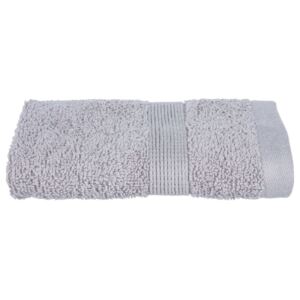 Mały ręcznik łazienkowy do rąk z ozdobną bordiurą, miękki ręcznik bawełniany w modnym odcieniu taupe