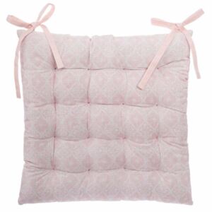 Poduszka na krzesło kwadratowa z wiązanem do domu i na taras, pikowana, z różowym ornamentem
