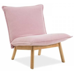 Fotel Bollo 1 z drewnianymi nogami, dł.68 x szer.51 x wys.77 cm - różowy
