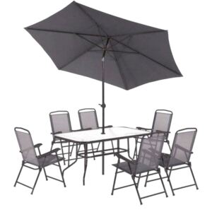 SELSEY Zestaw ogrodowy Rapasolla stół z sześcioma krzesłami i parasolem szary