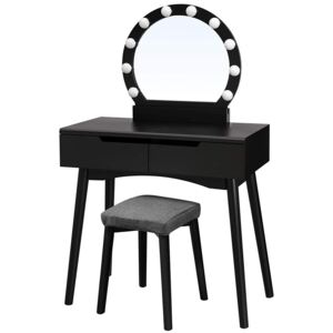 SELSEY Toaletka Gaga czarna z okragłym lustrem i stołkiem z oświetleniem