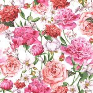 Fototapeta stylowe kwiaty różowe piwonie i róż