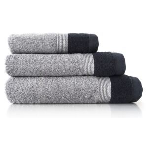 Zestaw 3 szarych bawełnianych ręczników Ethere Banda Antracita