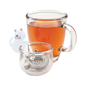 Zaparzaczka do herbaty z podstawką (biała) Cat MSC