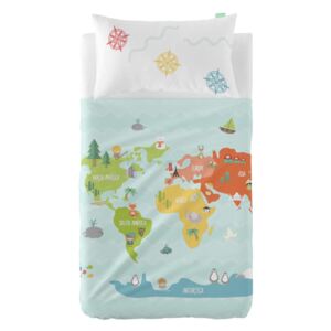 Komplet prześcieradła i poszewki na poduszkę z czystej bawełny Happynois World Map 120x180 cm