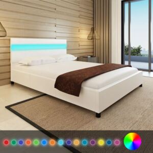 Łóżko ze sztucznej skóry z taśmą LED, 140 x 200 cm, białe