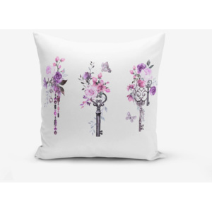 Poszewka na poduszkę z domieszką bawełny Minimalist Cushion Covers Purple Key Flower Striped, 45x45 cm