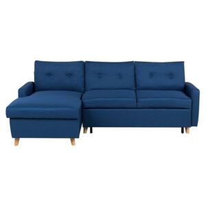 Sofa narożna prawostronna rozkładana ze schowkiem ciemnoniebieska FLAKK