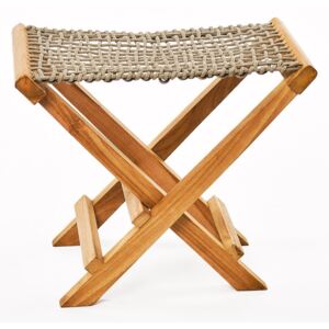 Zestaw 2 beżowych stołków składanych z drewna tekowego i siedziskiem ze sznurka Simla Lay