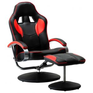 Rozkładany fotel dla gracza z podnóżkiem, czerwony, ekoskóra