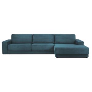 Niebieska sztruksowa XXL 5-osobowa sofa rozkładana Milo Casa Donatella, prawy róg