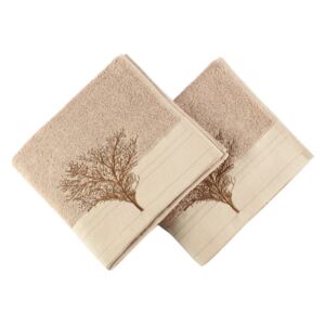 Zestaw 2 jasnobrązowych bawełnianych ręczników Infinity, 50x90 cm