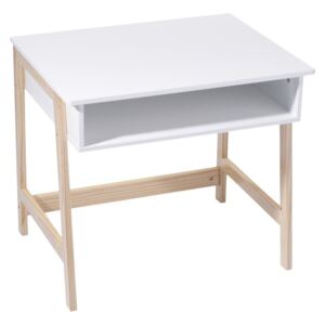 Drewniane biurko dziecięce - kolor biały, drewno naturalne, 58 x 46 x 52