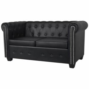 Sofa 2-osobowa w stylu Chesterfield, sztuczna skóra, czarna
