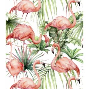 Tapeta flamingi wśród zielonych liści