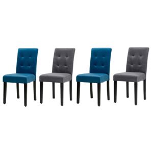 Krzesło Tapicerowane Drewniane Dx17-1, Welur 2 X Niebieski + 2 X Szary