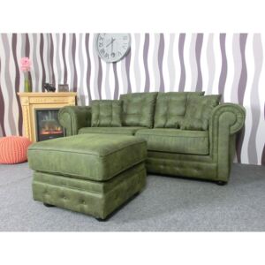 (2383) Elegancka zielona sofa PRESTON ze stołkiem