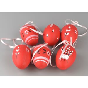 Komplet ręcznie malowanych jajek z tasiemką czerwony, 6 szt